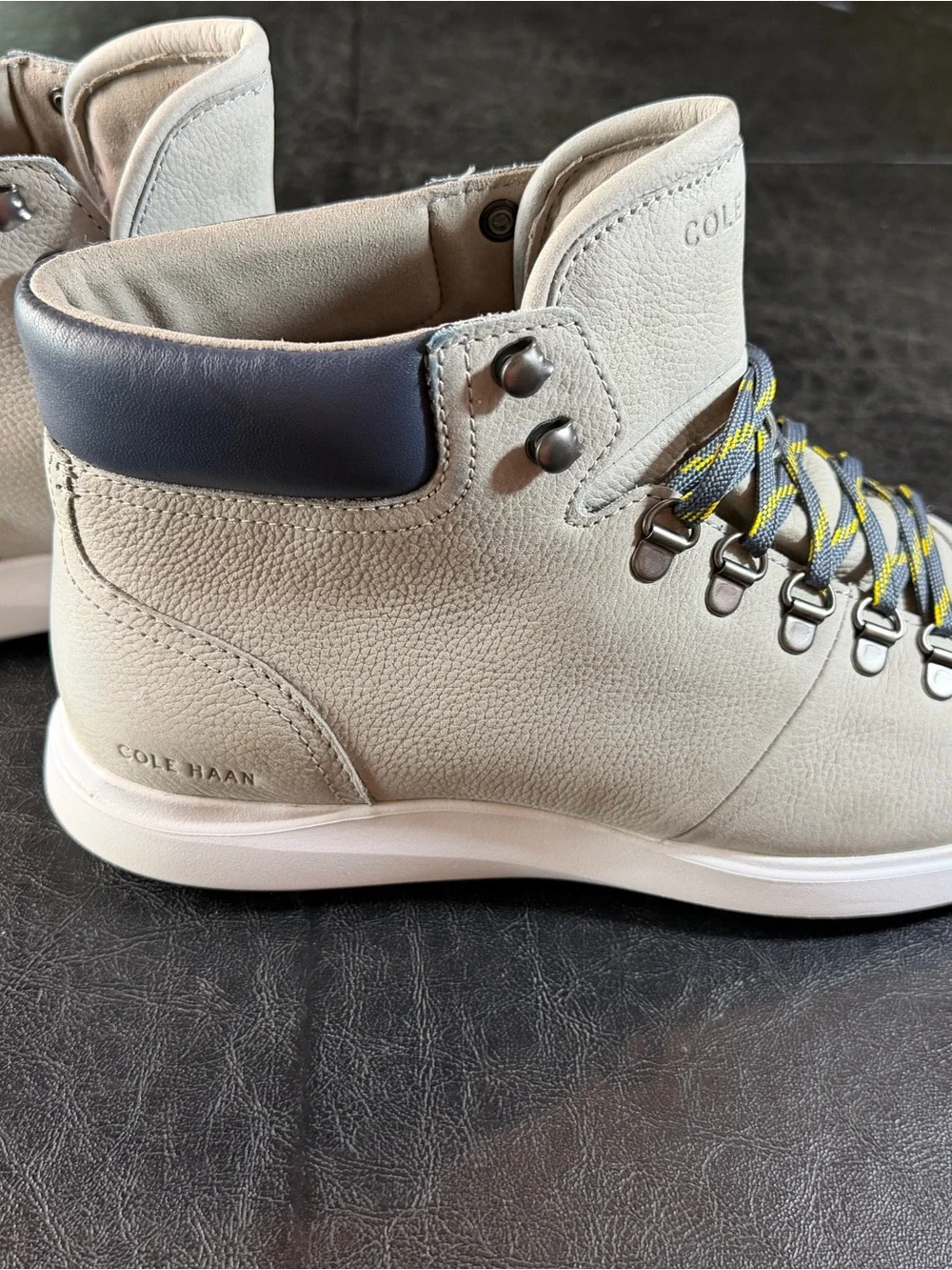 Cole Haan Light Gray Suede Chukka Boots with Yellow-Accent Laces